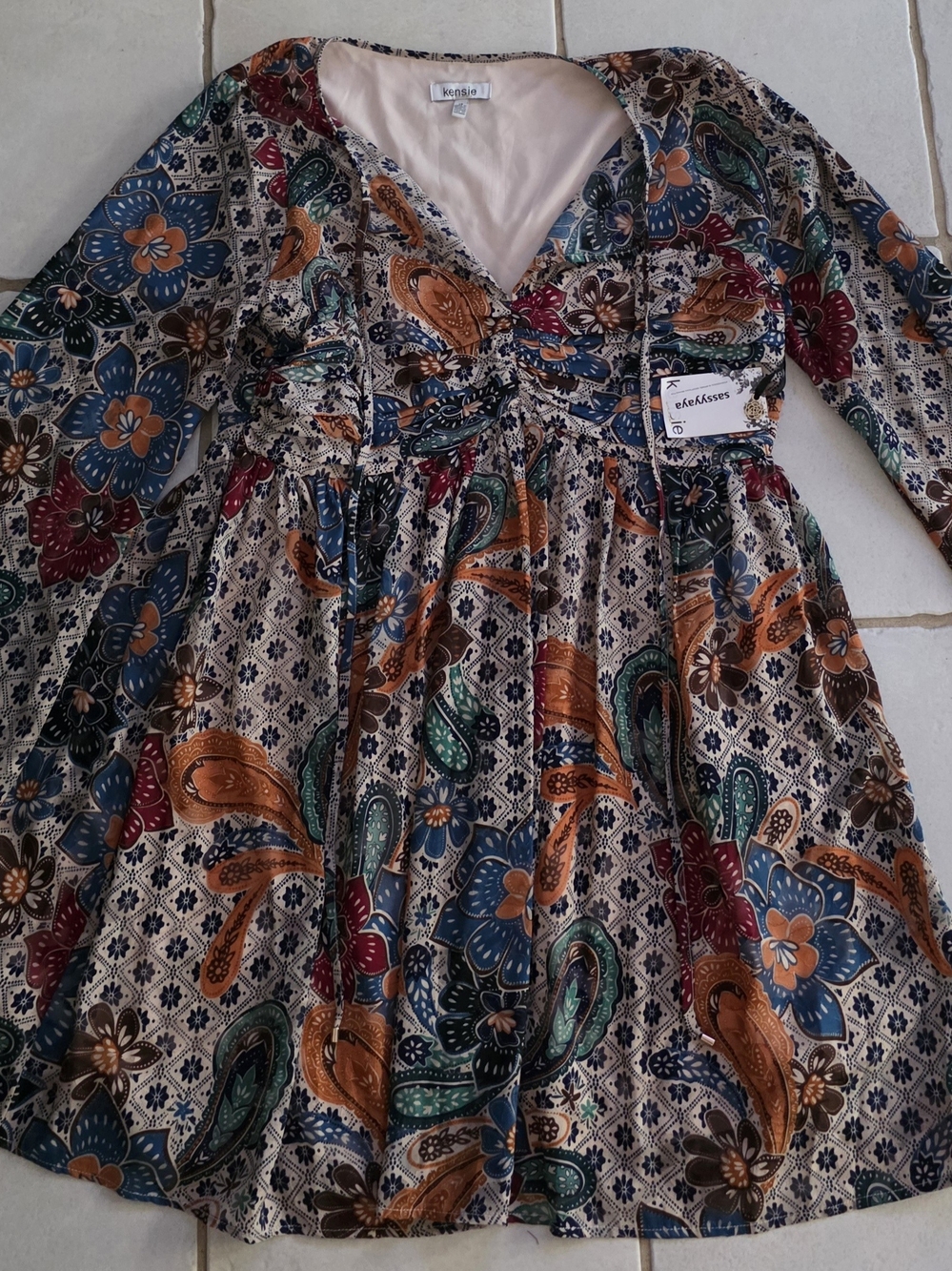 ePretty Floral Paisley Mini Dress in Blue, Orange, Green, Red
